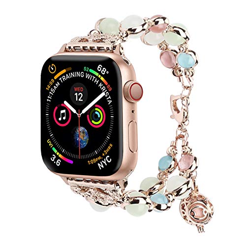 Product Cover TILON for Apple Watch Band 38mm 40mm Series 5/4/3/2/1, Adjustable Wristband Handmade Night Luminous Pearl iWatch Bracelet with Essential Oil/Perfume Storage Pendant for Women/Girls(Rose Gold)