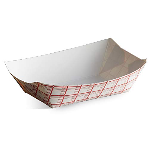 Product Cover Disposable Paper Food Tray 3Lb Heavy Duty, Grease Resistant 100 Pack. Durable, Coated Paper Food Basket for Fairs, Concession Stands & Food Trucks. Holds Treats Like Hot Dogs, Fries, Nachos and Tacos!