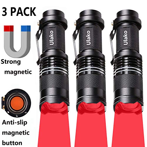 Product Cover Ulako Red Light Single 1 Mode 150 Yards Tactical Adjustable Focus Zoom LED Magnetic Flashlight Torch for Coyote Hog Pig Varmint Predator Hunting Astronomy