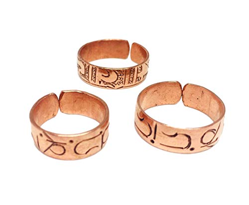 Product Cover Set of 3 Hand Forged Copper Rings. Made with 100% Pure Raw Untreated Copper. Helps Reduce Finger Joint Pain and Swelling. Handcarved Tibetan Healing Medicine Ring Set.