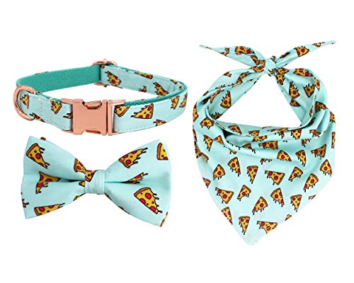 Product Cover Free Sunday Pizza Dog Bow Collar and Bandana, Set for Pet(Pizza L)