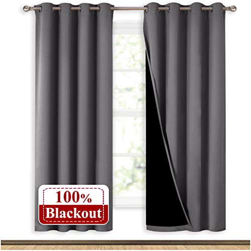 Product Cover NICETOWN Grey Full Shade Curtain Panels, Pair of Energy Smart & Noise Blocking Out Blackout Drapes for Dining Room Window, Thermal Insulated Guest Room Lined Window Dressing(Gray, 52 x 72 inch)