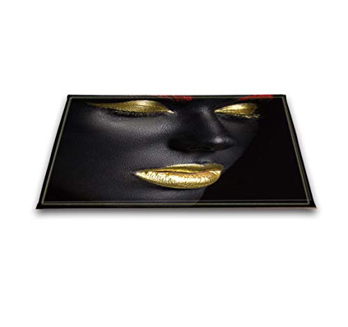 Product Cover LB African Woman Rugs, Custom 3D Digital Printing Sexy Black Girl with Gold Lip African American Floor Mat 16 x 24 Inches Non-Slip Bath Mat