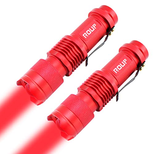 Product Cover ROUP 2 Pack YP-100 Red Light LED Flashlight, Zoomable, Water Resistant, 3 Light Modes, Adjustable Focus Light for Camping, Hiking, Hunting, Night Vision, Astronomy and Emergency (Red Shell)