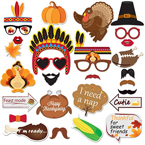 Product Cover 40PCS Thanksgiving Day Photo Booth Props Colorful for Festival Party Supplies, Turkey Creative Thanksgiving Decorations Kit