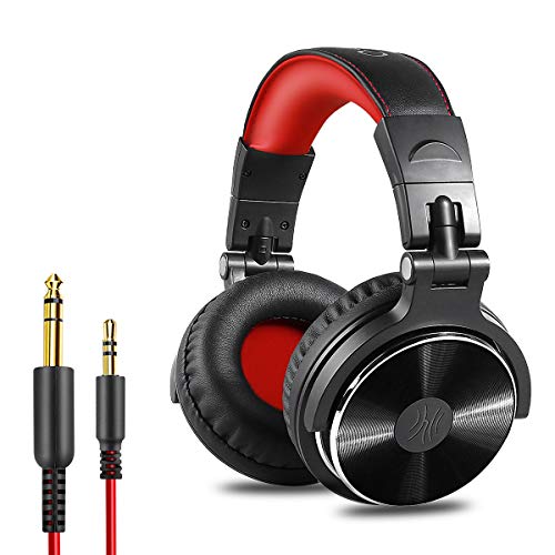 Product Cover OneOdio Over Ear Headphone, Wired Bass Headsets with 50mm Driver, Foldable Lightweight Headphones with Shareport and Mic for Recording Monitoring Podcast Guitar PC TV - (Red)