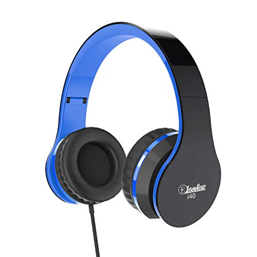 Product Cover Elecder i40 Headphones with Microphone Foldable Lightweight Adjustable Wired On Ear Headsets with 3.5mm Jack for iPad Cellphones Laptop Computer Smartphones MP3/4 Kindle Airplane School (Black/Blue)