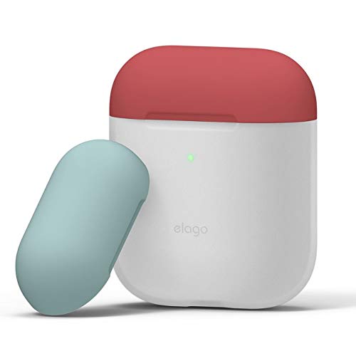 Product Cover elago Duo AirPods Case Cover Compatible with Apple Airpods Case 2&1, Protective Silicone AirPods Cover with 1Body + 2Caps (Night Glow + Italian Rose, Coral Blue), Front LED Visible