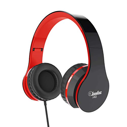 Product Cover Elecder i40 Headphones with Microphone Foldable Lightweight Adjustable Wired On Ear Headsets with 3.5mm Jack for iPad Cellphones Laptop Computer Smartphones MP3/4 Kindle Airplane School (Red/Black)