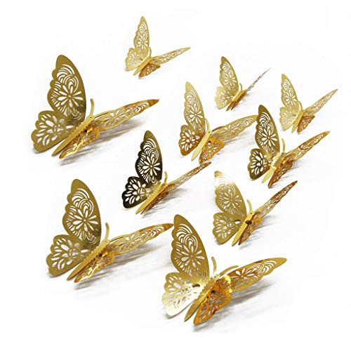 Product Cover FOMTOR 3D Butterfly Wall Stickers Butterfly Wall Decals for Home Decor DIY Butterflies Fridge Sticker Room Decoration Party Wedding Decor (24 Pcs, Gold)