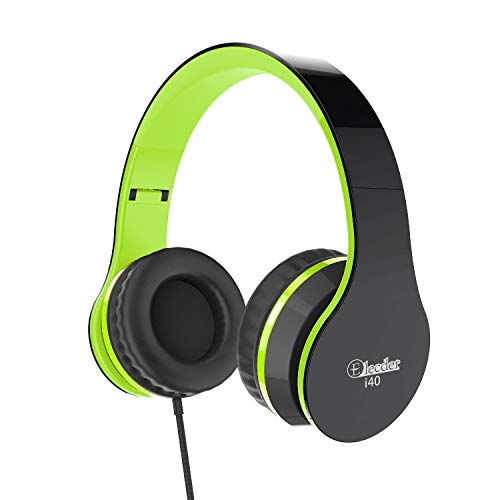 Product Cover Elecder i40 Headphones with Microphone Foldable Lightweight Adjustable Wired On Ear Headsets with 3.5mm Jack for iPad Cellphones Laptop Computer Smartphones MP3/4 Kindle Airplane School (Green/Black)