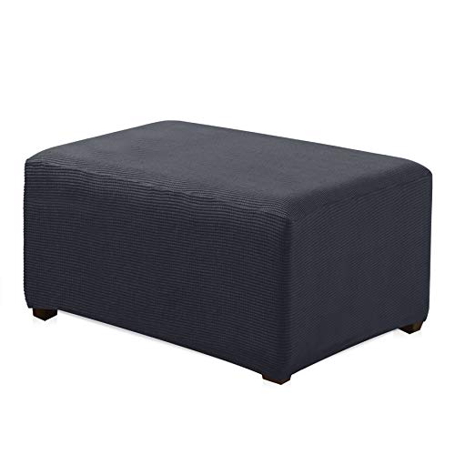 Product Cover CHUN YI Stretch Ottoman Slipcover Rectangle Storage Stool Cover Furniture Protector with Elastic Bottom, Checks Spandex Jacquard Fabric (X-Large, Gray)
