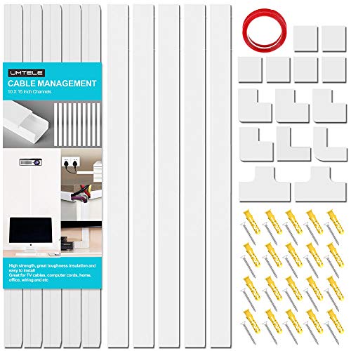 Product Cover Cord Concealer Cable Management Channel - UMTELE 157 inch White Channel - On-Wall Cord Cover Raceway Kit to Hide Wires for Wall Mount TV, Offices, Computers - 10 X L15.7in X W0.91in X H0.5in - Medium