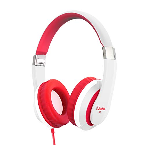 Product Cover Elecder i41 Kids Headphones, Headphones for Kids Children Girls Boys Teens Foldable Adjustable On Ear Headphones with 3.5mm Jack for iPad Cellphones Computer MP3/4 Kindle Airplane School White/Red