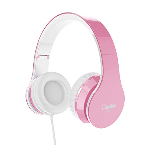 Product Cover Elecder i40 Headphones with Microphone Foldable Lightweight Adjustable Wired On Ear Headsets with 3.5mm Jack for iPad Cellphones Laptop Computer Smartphones MP3/4 Kindle Airplane School (Pink/White)