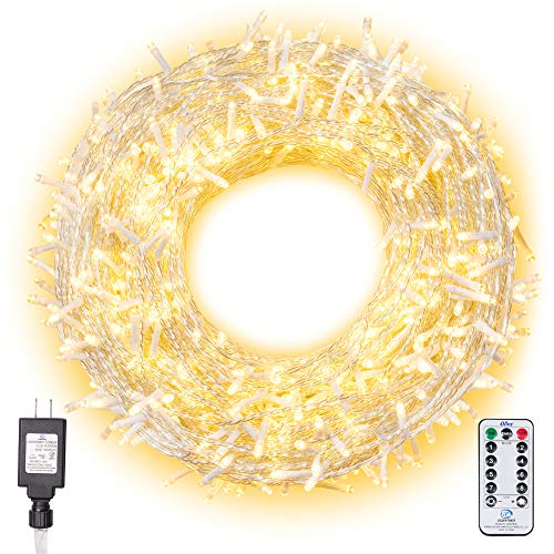 Product Cover Ollny Christmas Lights 800 LEDs 330ft LED Outdoor String Lights Warm White with Remote Control and Timer Plug in 8 Lighting Modes for Wedding Party Christmas Decoration Lights NOT CONNECTABLE