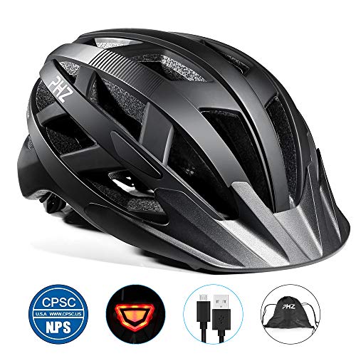 Product Cover PHZ. Adult Bike CPSC Certified Helmet with Rechargeable Led Back Light/Detachable Visor Ideal for Road Ride Mountain Bike Bicycle for Men and Women ...