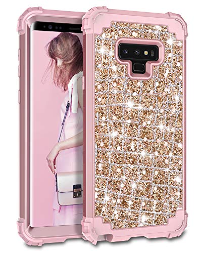 Product Cover Hekodonk Compatible Galaxy Note 9 Case, 3D Luxury Sparkle Glitter Shiny Heavy Duty Shockproof Full-Body Protective Cover High Impact Armor Hybrid Case for Samsung Galaxy Note 9 - Bling Rose Gold
