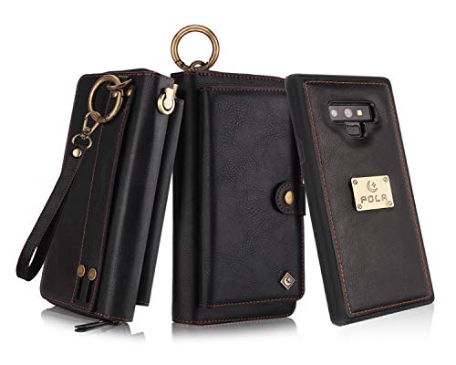 Product Cover Petocase Compatible Wallet Case for Note 9, Multi-Function Zipper Purse with Detachable Magnetic Back Cover Wristlets 13 Card Slots & 4 Cash Pocket for Samsung Galaxy Note 9 (Black, Galaxy Note 9)