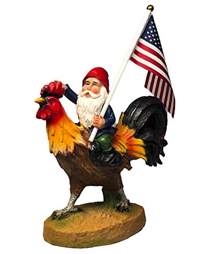 Product Cover Funny Guy Mugs Gnome Riding A Rooster Garden Gnome Statue- Indoor/Outdoor Garden Gnome Sculpture for Patio, Yard or Lawn