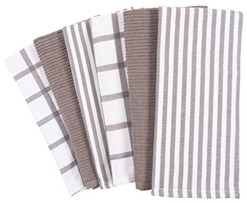 Product Cover Mixed Flat & Terry Kitchen Towels | Two Sets of 3 18 x 28 Inches | 4 Flat Weave Towels for Cooking and Drying Dishes and 2 Terry Towels, for House Cleaning and Tackling Messes and Spills (Dark Gray)