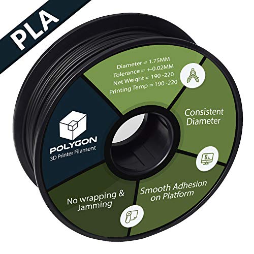 Product Cover PolyGon PLA 3D Printer Filament - 1.75mm, 1Kg Spool, Dimensional Accuracy +/-0.02mm, Black