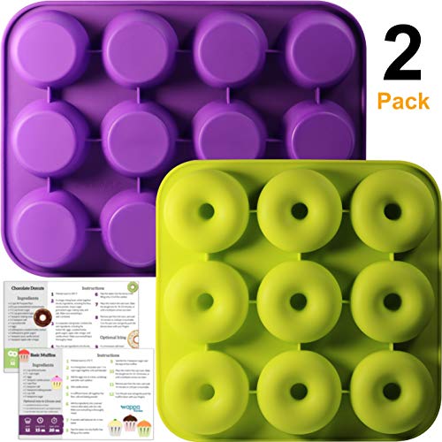 Product Cover Non Stick Donut Pan and Muffin Pan Bundle | Extremely Food Grade Silicone - FDA and German LFGB Approved - Includes Printed Recipes