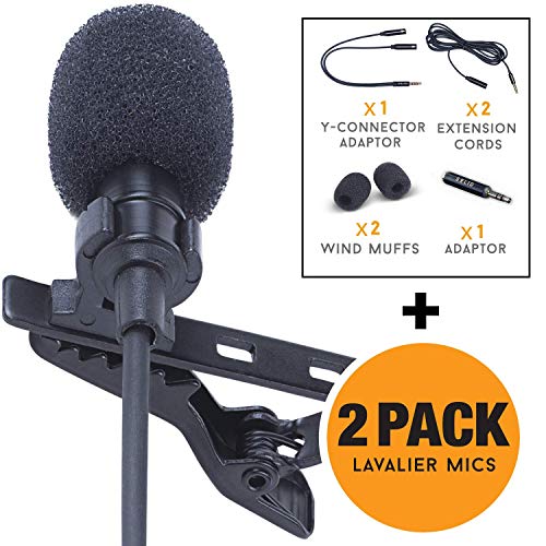 Product Cover Lavalier Lapel Microphone 2-Pack Complete Set - Omnidirectional Mic for Desktop PC Computer, Mac, Smartphone, iPhone, GoPro, DSLR, Camcorder for Podcast, Youtube, Vlogging, and DJs