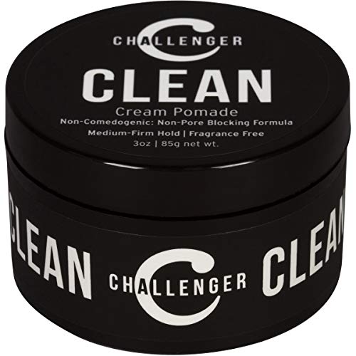 Product Cover Clean Matte Cream Pomade - Unscented, Non-Comedogenic - 3oz Challenger Clean - Medium Firm Hold - Non-Pore Blocking, Shine Free, Water Based. Fragrance Free Hair Wax, Fiber, Paste in One