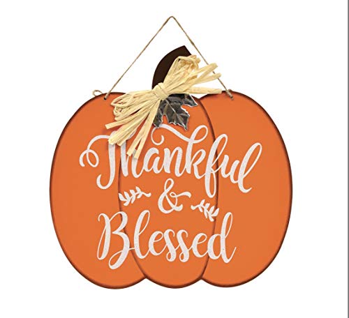 Product Cover Greenbrier International Thankful & Blessed Pumpkin Fall Hanging Sign 12
