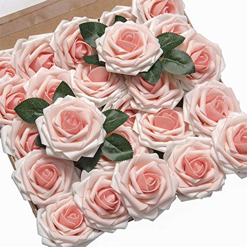 Product Cover Ling's moment Roses Artificial Flowers 25pcs Realistic Pink Heirloom Fake Roses with Stem for DIY Wedding Bouquets Centerpieces Foral Arrangements Decorations
