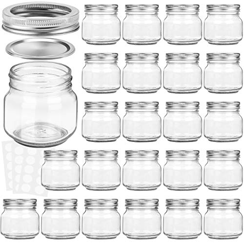 Product Cover KAMOTA Mason Jars 8 oz With Regular Silver Lids and Bands, Ideal for Jam, Honey, Wedding Favors, Shower Favors, Baby Foods, DIY Magnetic Spice Jars, 24 PACK, 30 Whiteboard Labels Included