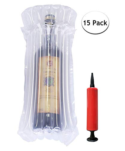 Product Cover STNTUS INNOVATIONS Wine Bottle Protector, 15 Pack Bubble Cushion Wrap Sleeves for Luggage, Airplane Travel, Transport, Safety Shipping, Inflatable Air Filled Packaging Bags with Pump