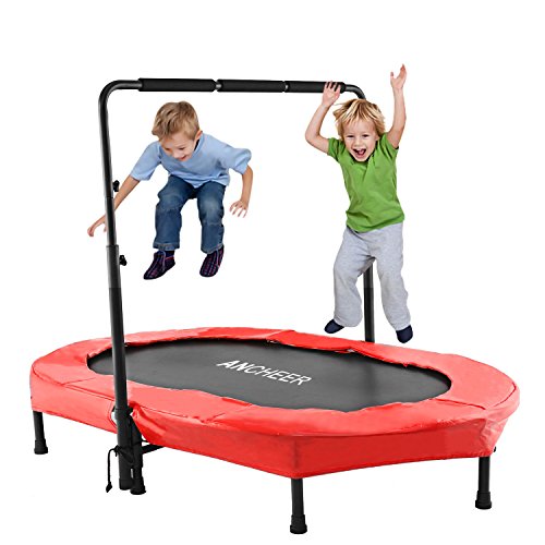 Product Cover ANCHEER Foldable Trampoline, Mini Rebounder Trampoline with Adjustable Handle, Exercise Trampoline for Indoor/Garden/Workout Cardio, Parent-Child Twins Trampoline Max Load 220lbs