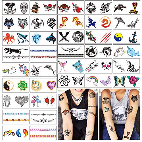 Product Cover Yazhiji 36 Sheets Temporary Tattoos for Kids Boys Girls Adults Great Party Favors and Decorations