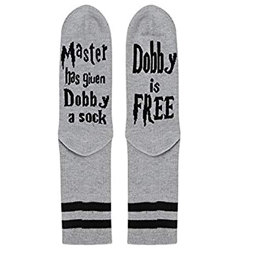 Product Cover Dobby Socks, SweetGo Dobby Is Free Knitted Words Unisex Combed Cotton Novelty Funny Socks 1 Pack (Gray-1 Pair, One Size)