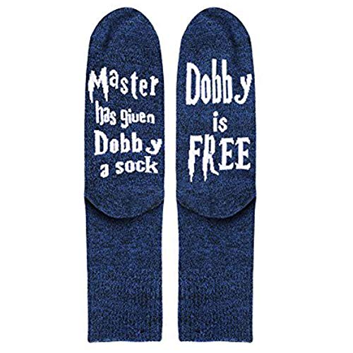 Product Cover Dobby Socks, SweetGo Dobby Is Free Knitted Words Unisex Combed Cotton Novelty Funny Socks 1 Pack (Blue-1 Pair, One Size)