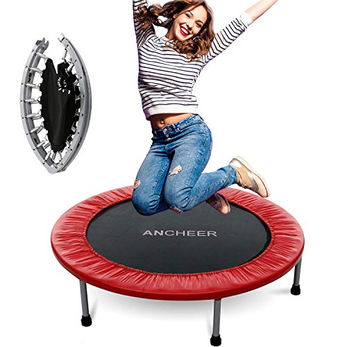 Product Cover ANCHEER Foldable Mini Trampoline Rebounder, Quiet and Safe Bounce Spring Mini Bouncer Fitness Trampoline Rebounder for Kids Adults in Home/Garden/Office Cardio Trainer (38inch Red)