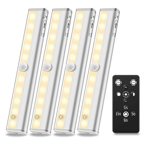 Product Cover Anbock Under Cabinet Lighting Remote Control Wireless LED Closets Light Battery Operated with Timer & Touch Switch Dimmable Stick on Anywhere for Kitchen Under Counter Entryway Warm White 3000K 4 Pack
