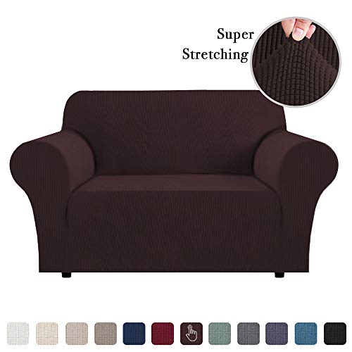 Product Cover Flamingo P Stretch Sofa Slipcover 1 Piece Sofa Covers for 2 Cushion Couch Slipcovers Machine-Washable Sofa Slipcover for Loveseat, Jacqaurd Spandex Sofa Slip Cover for Leather (2 Seater, Brown)