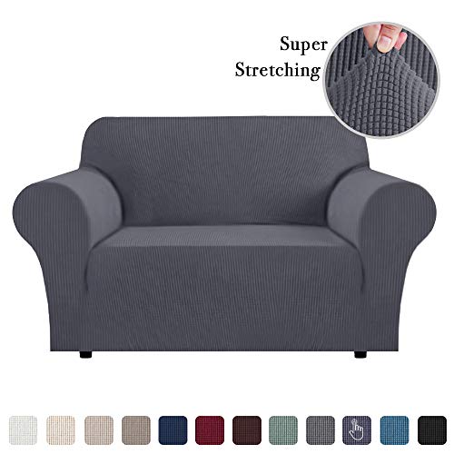 Product Cover Stretch Sofa Slip Cover T and Box Cushion, Couch Covers for Leather Couch, Lounge Cover Kids Sofa Covers for 2 Cushion Couch Loveseat Cover Slipcover Furniture Covers 2 Seater, Grey