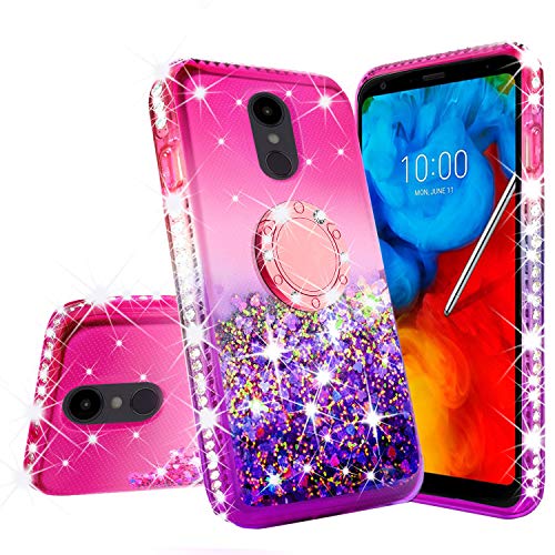 Product Cover [GW USA] Liquid Glitter Cute Phone Case Kickstand for LG Stylo 4 / Stylo 4 Plus Case Clear Bling Diamond Bumper Ring Stand Girls Women for LG Stylo 4 / Stylo 4 Plus (Pink)