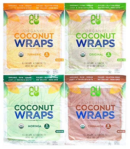 Product Cover NUCO Organic Coconut Wraps Variety Pack: Original, Turmeric, Moringa, and Cinnamon (20 wraps total)
