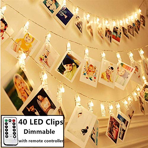 Product Cover 8 Modes 40 LED Photo Clip String Lights with Remote, Indoor Fairy String Lights for Hanging Photos Pictures Cards, Ideal Gift for Bedroom Decoration (USB Powered 40 LED)
