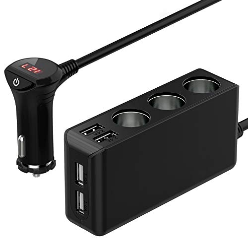 Product Cover [Updated Version] 3-Socket Cigarette Lighter Splitter,120W 12V/24V Car Power DC Outlet Adapter with 6.8A 4 USB Charging Ports Car Charger
