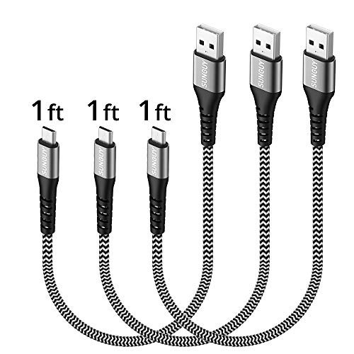 Product Cover SUNGUY Micro USB Cable 1FT[3Pack] Short Braided USB 2.0 Micro Fast Charging and Data Sync Cord for Samsung Galaxy S7 Edge S6,Moto G5 G5S Plus,Sony Xperia Z3 Z5