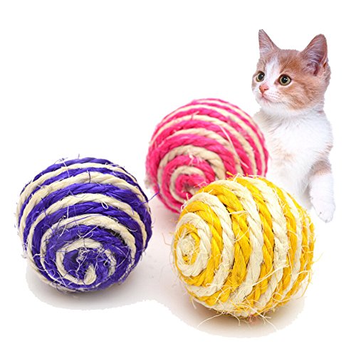 Product Cover FTXJ Cat Pet Sisal Rope Weave Ball Teaser Play Chewing Rattle Scratch Catch Toy (4cm, Multicolor)