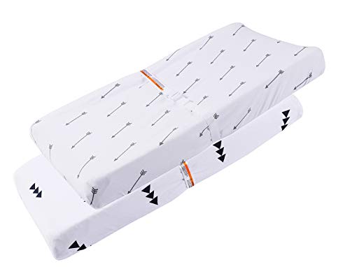 Product Cover Knlpruhk Changing Pad Cover Set 2 Pack 100% Jersey Knit Cotton Ultra Soft Stretchy Baby Girl Boy Grey Arrows and Black Triangles for a Standard Baby Change Pad