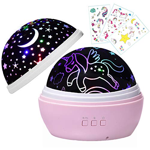 Product Cover Unicorn Gifts for Girls,Kids Light Projector,Stars Moon Projector Lamp,Girls Night Light,Gift for 1-10 Years Old,Kids Toys(Pink)