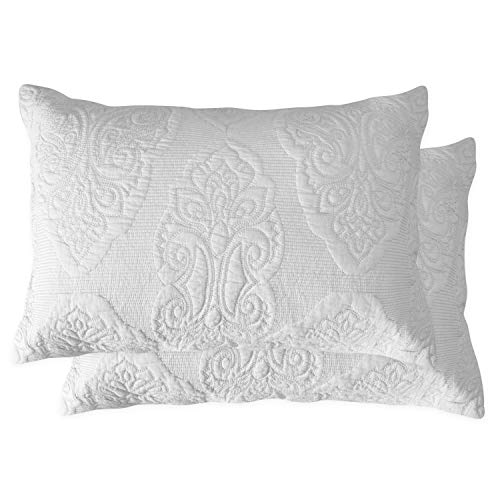 Product Cover Brandream White Paisley Quilted Pillow Shams Standard Size Pillow Cases Set of 2 100% Cotton Soft Decorative Pillow Covers